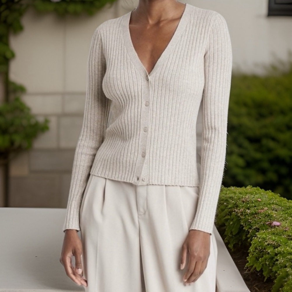 NEW - Sparkle Tan V-Neck Sweater XS